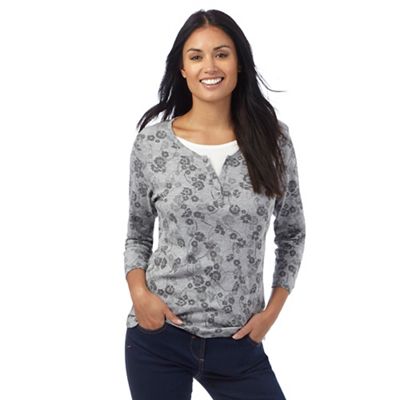 Maine New England Grey 2-in-1 floral print top
